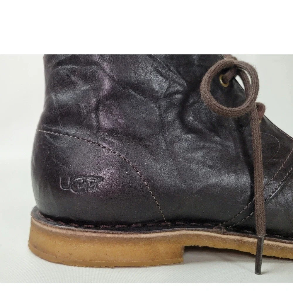 UGG Australia Leighton Mens Dark Brown Crinkled Leather Chukka Desert Boots 11.5